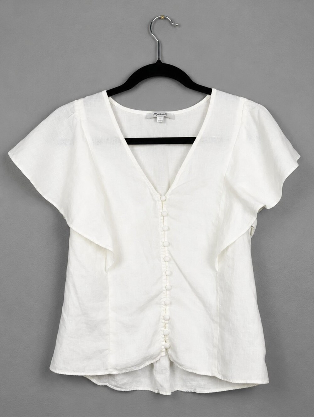 Madewell 100% Linen Flutter Sleeve Button Front Blouse Ivory White Size 2